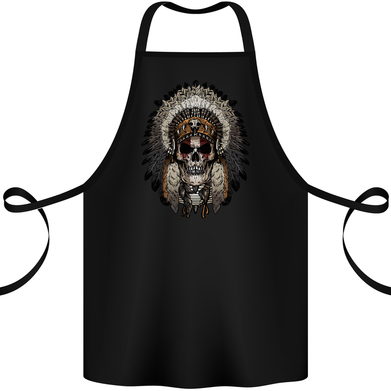 Native American Indian Skull Headdress Cotton Apron 100% Organic Black