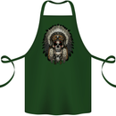 Native American Indian Skull Headdress Cotton Apron 100% Organic Forest Green