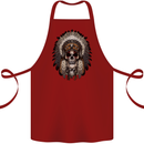 Native American Indian Skull Headdress Cotton Apron 100% Organic Maroon