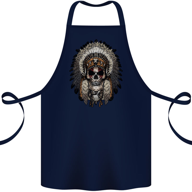 Native American Indian Skull Headdress Cotton Apron 100% Organic Navy Blue