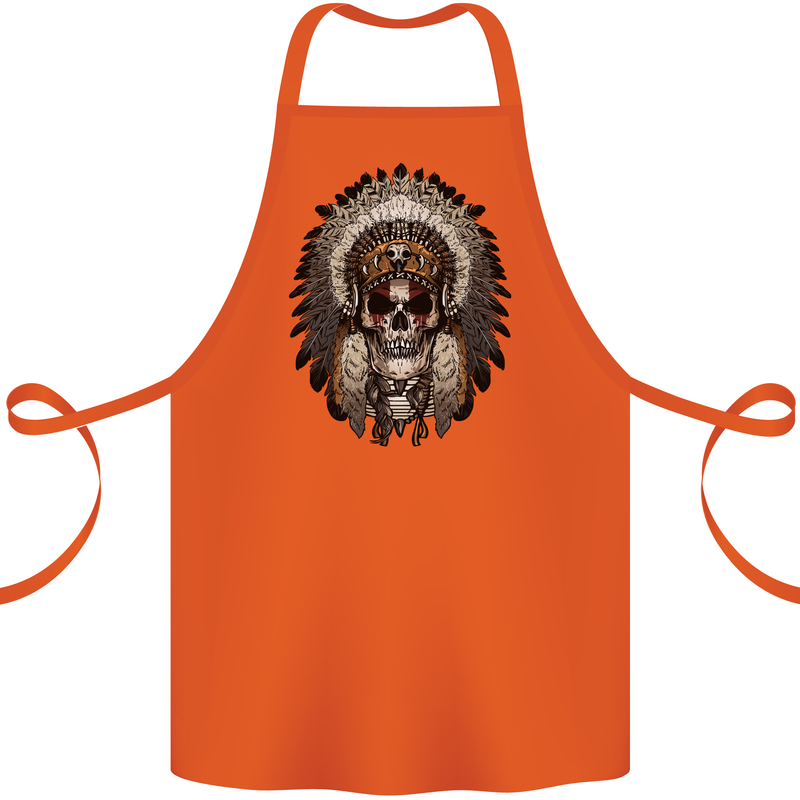 Native American Indian Skull Headdress Cotton Apron 100% Organic Orange