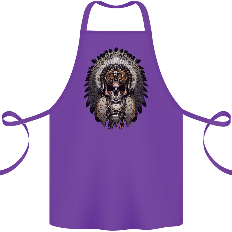 Native American Indian Skull Headdress Cotton Apron 100% Organic Purple