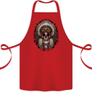 Native American Indian Skull Headdress Cotton Apron 100% Organic Red