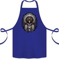 Native American Indian Skull Headdress Cotton Apron 100% Organic Royal Blue