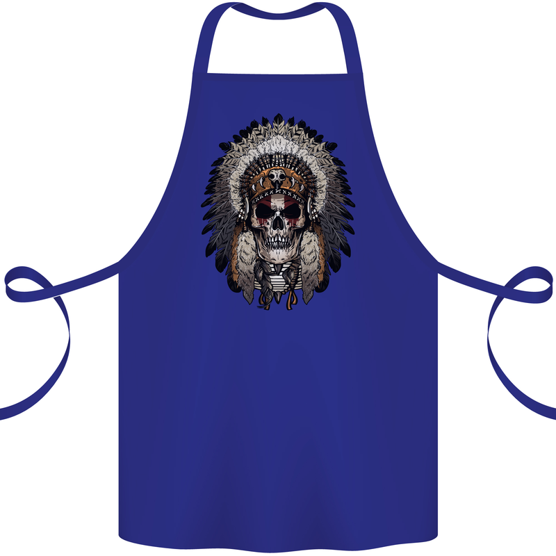 Native American Indian Skull Headdress Cotton Apron 100% Organic Royal Blue