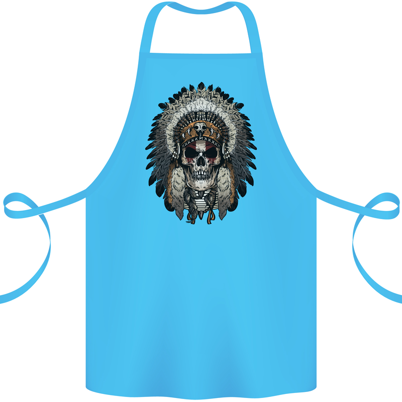 Native American Indian Skull Headdress Cotton Apron 100% Organic Turquoise