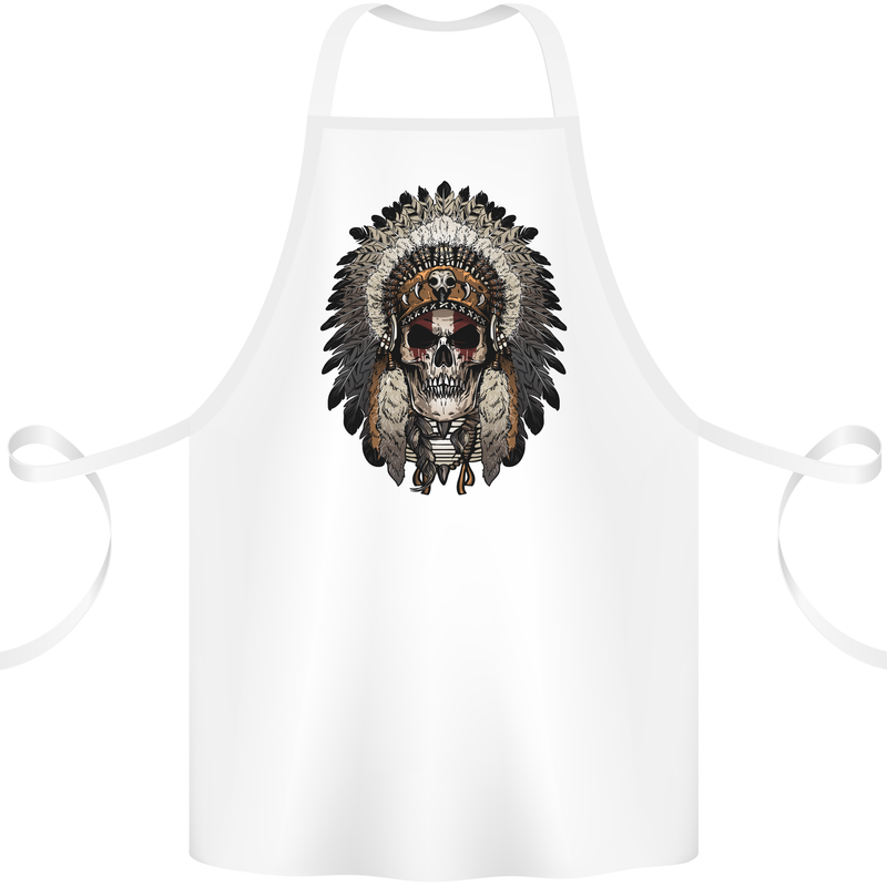 Native American Indian Skull Headdress Cotton Apron 100% Organic White