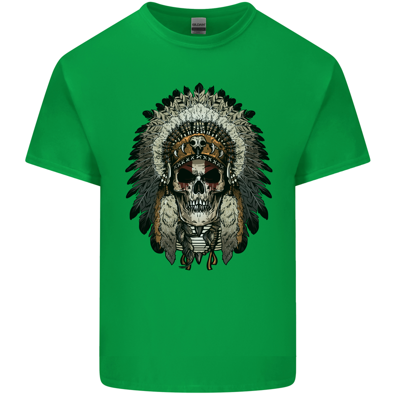 Native American Indian Skull Headdress Kids T-Shirt Childrens Irish Green