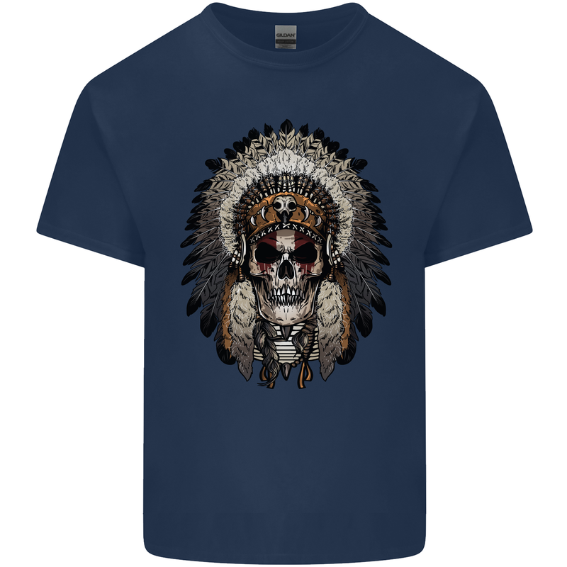 Native American Indian Skull Headdress Kids T-Shirt Childrens Navy Blue