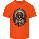 Native American Indian Skull Headdress Kids T-Shirt Childrens Orange