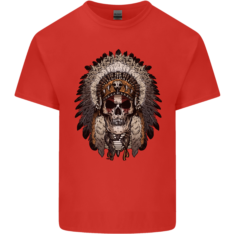 Native American Indian Skull Headdress Kids T-Shirt Childrens Red
