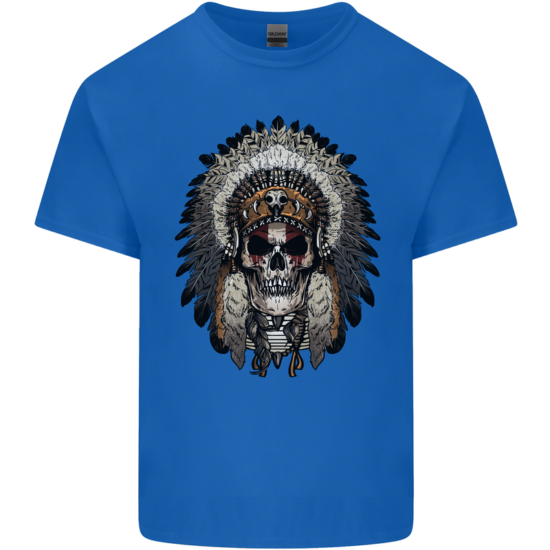 Native American Indian Skull Headdress Kids T-Shirt Childrens Royal Blue