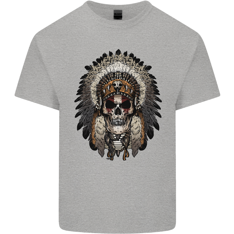Native American Indian Skull Headdress Kids T-Shirt Childrens Sports Grey