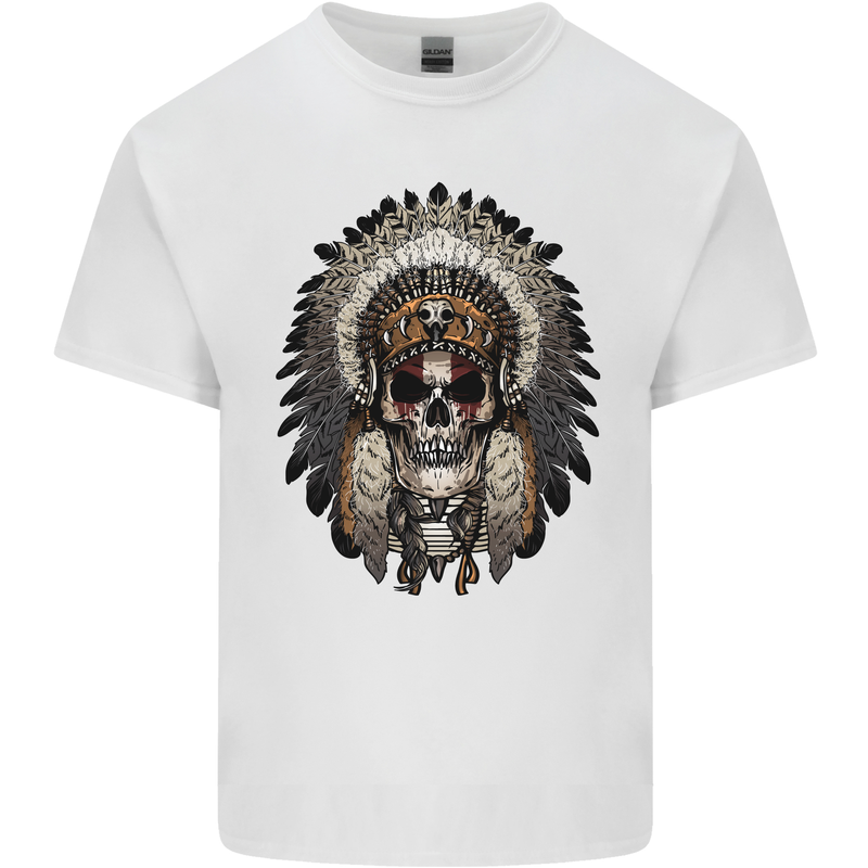 Native American Indian Skull Headdress Kids T-Shirt Childrens White