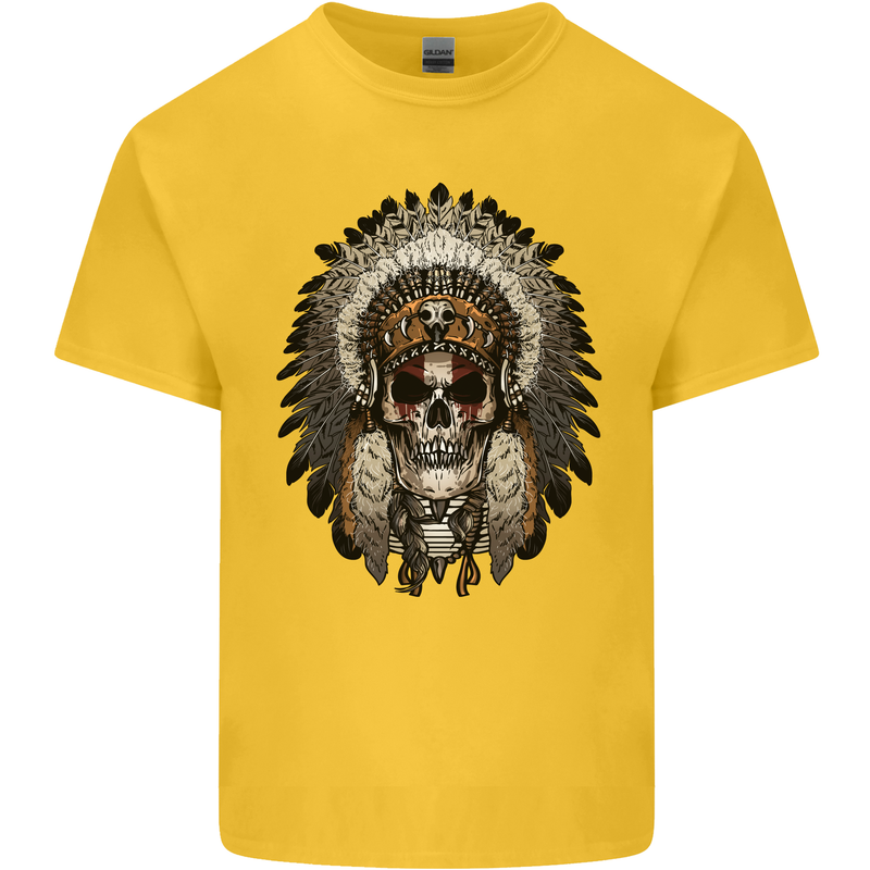 Native American Indian Skull Headdress Kids T-Shirt Childrens Yellow