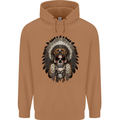 Native American Indian Skull Headdress Mens 80% Cotton Hoodie Caramel Latte