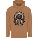 Native American Indian Skull Headdress Mens 80% Cotton Hoodie Caramel Latte