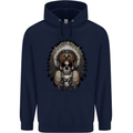 Native American Indian Skull Headdress Mens 80% Cotton Hoodie Navy Blue
