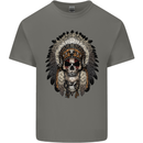 Native American Indian Skull Headdress Mens Cotton T-Shirt Tee Top Charcoal