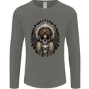 Native American Indian Skull Headdress Mens Long Sleeve T-Shirt Charcoal