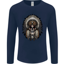 Native American Indian Skull Headdress Mens Long Sleeve T-Shirt Navy Blue