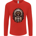 Native American Indian Skull Headdress Mens Long Sleeve T-Shirt Red