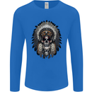 Native American Indian Skull Headdress Mens Long Sleeve T-Shirt Royal Blue