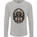 Native American Indian Skull Headdress Mens Long Sleeve T-Shirt Sports Grey