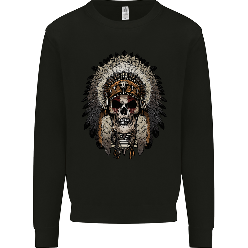 Native American Indian Skull Headdress Mens Sweatshirt Jumper Black