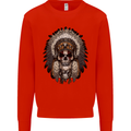 Native American Indian Skull Headdress Mens Sweatshirt Jumper Bright Red