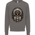 Native American Indian Skull Headdress Mens Sweatshirt Jumper Charcoal