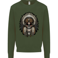 Native American Indian Skull Headdress Mens Sweatshirt Jumper Forest Green