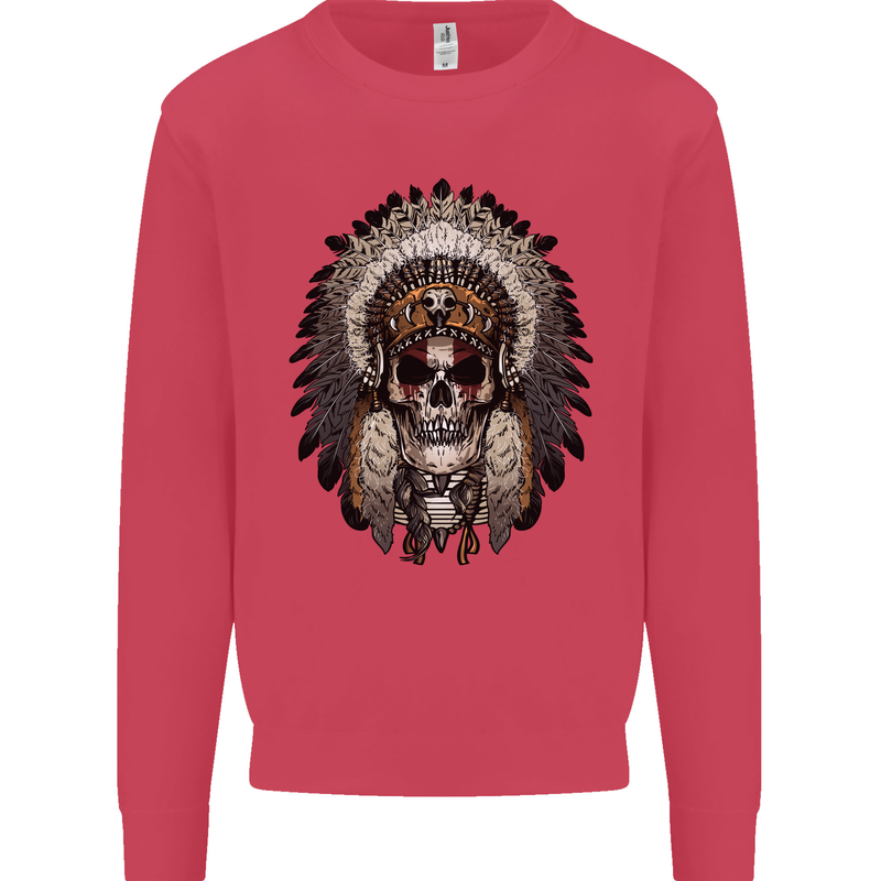 Native American Indian Skull Headdress Mens Sweatshirt Jumper Heliconia