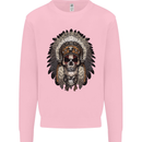 Native American Indian Skull Headdress Mens Sweatshirt Jumper Light Pink