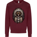 Native American Indian Skull Headdress Mens Sweatshirt Jumper Maroon