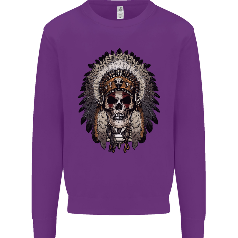 Native American Indian Skull Headdress Mens Sweatshirt Jumper Purple