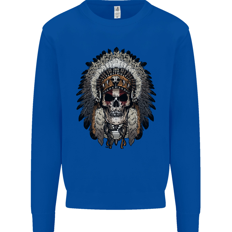 Native American Indian Skull Headdress Mens Sweatshirt Jumper Royal Blue