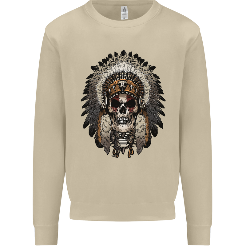 Native American Indian Skull Headdress Mens Sweatshirt Jumper Sand