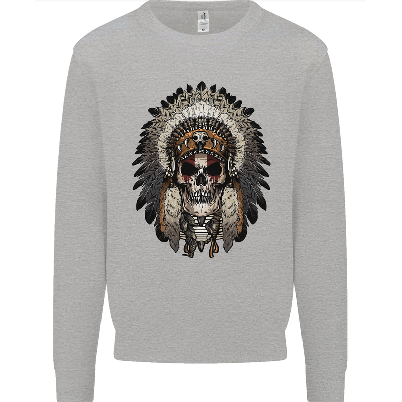 Native American Indian Skull Headdress Mens Sweatshirt Jumper Sports Grey