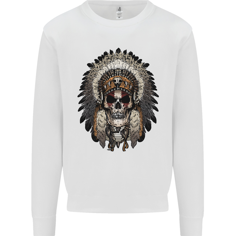 Native American Indian Skull Headdress Mens Sweatshirt Jumper White