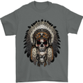 Native American Indian Skull Headdress Mens T-Shirt Cotton Gildan Charcoal