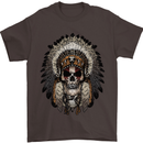 Native American Indian Skull Headdress Mens T-Shirt Cotton Gildan Dark Chocolate