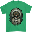 Native American Indian Skull Headdress Mens T-Shirt Cotton Gildan Irish Green