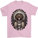 Native American Indian Skull Headdress Mens T-Shirt Cotton Gildan Light Pink
