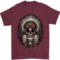 Native American Indian Skull Headdress Mens T-Shirt Cotton Gildan Maroon