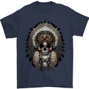 Native American Indian Skull Headdress Mens T-Shirt Cotton Gildan Navy Blue