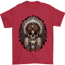 Native American Indian Skull Headdress Mens T-Shirt Cotton Gildan Red