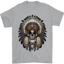Native American Indian Skull Headdress Mens T-Shirt Cotton Gildan Sports Grey