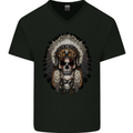 Native American Indian Skull Headdress Mens V-Neck Cotton T-Shirt Black