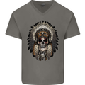 Native American Indian Skull Headdress Mens V-Neck Cotton T-Shirt Charcoal